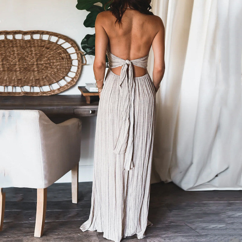 Backless U Neck Strap Long Dress