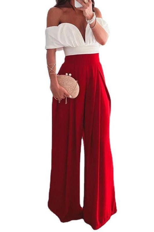 Backless top & wide-leg pants suit