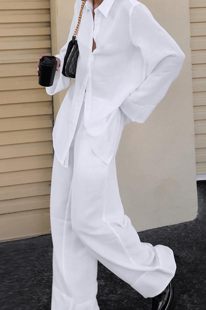 White Pure Cotton Trousers Suit