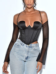 Black mesh backless halter neck top