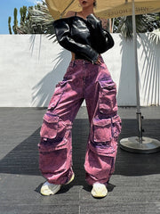 Wide-leg purple cargo pants