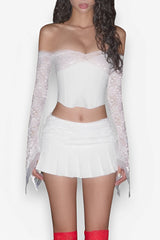 Street style Lace Mesh Pleated Skirt Suit
