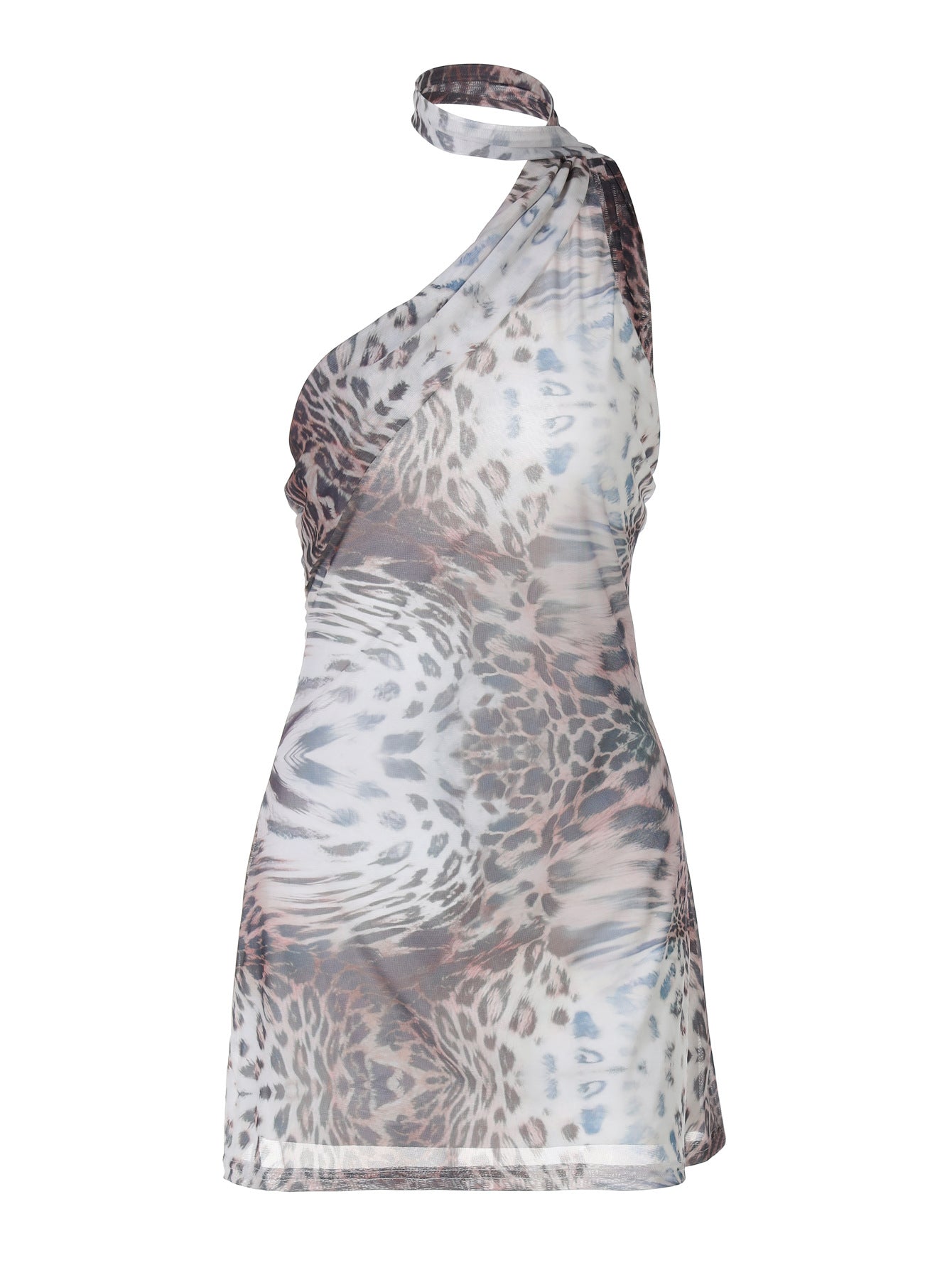 Leopard Print Halterneck Dress With Open Back