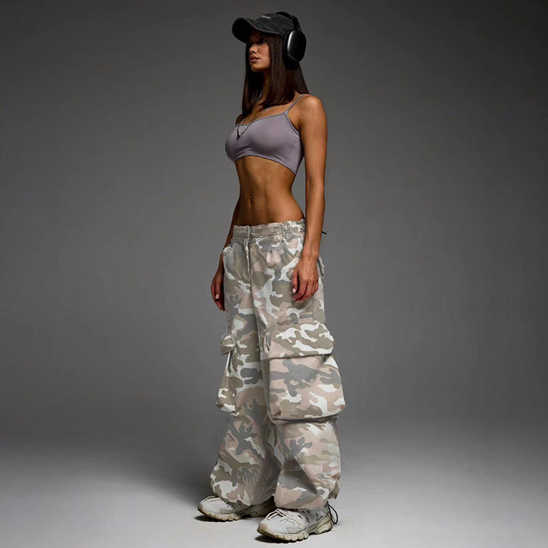 camouflage loose straight pants