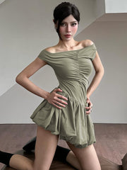 Solid Color Suspender Backless Dress