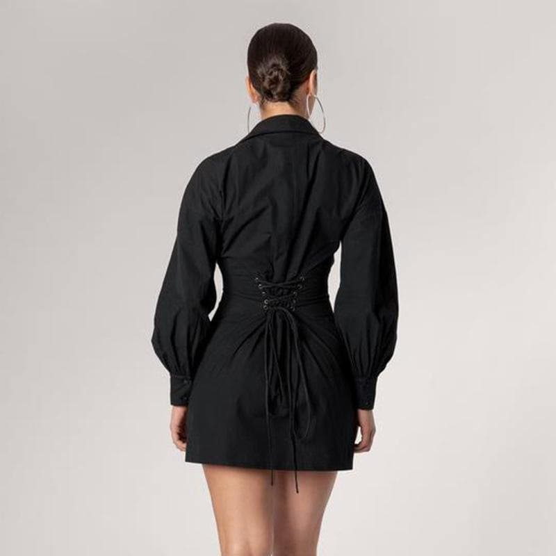 belted tie shirt long sleeve dress