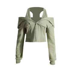 Slim Waist Hooded Short Sweater