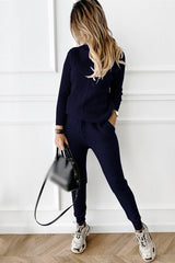 High Collar Casual Top And Trousers Sweater Suit
