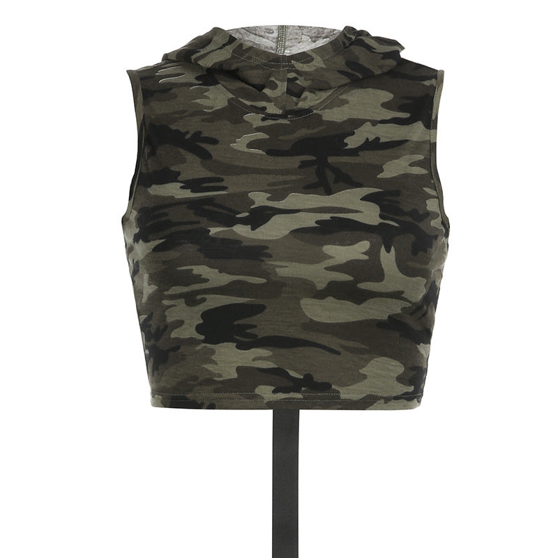 Army Green Hooded Sleeveless Top