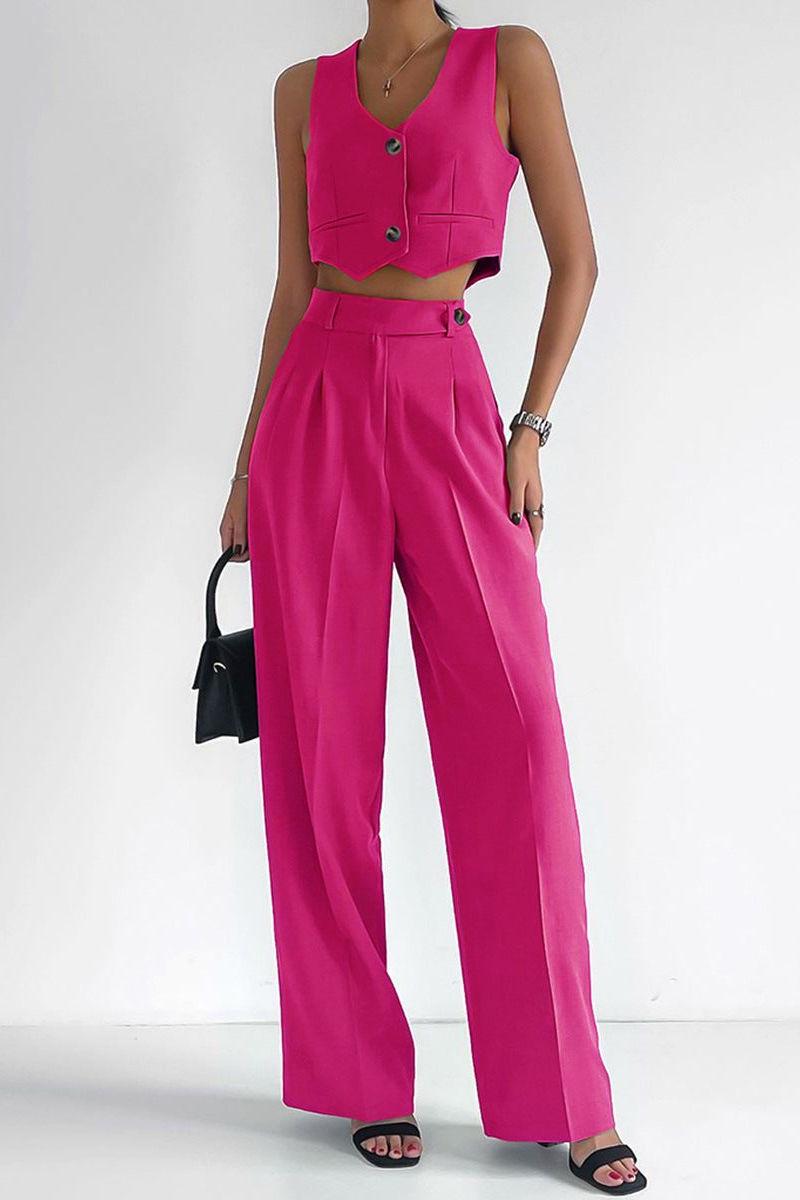 V-Neck Sleeveless Top Straight pants Suit