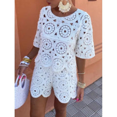 White Enbroidered casual short suit