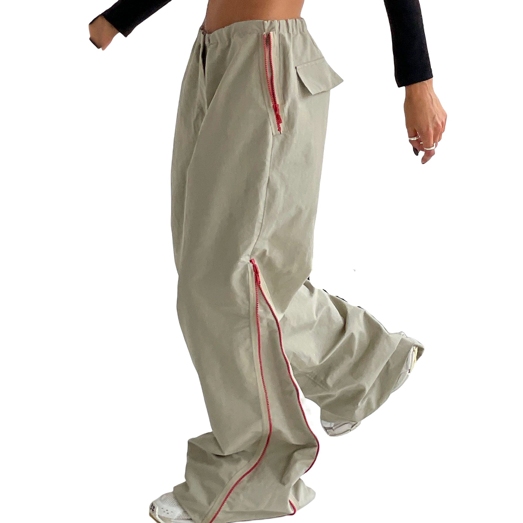 Urban style draped wide-leg pants with zipper