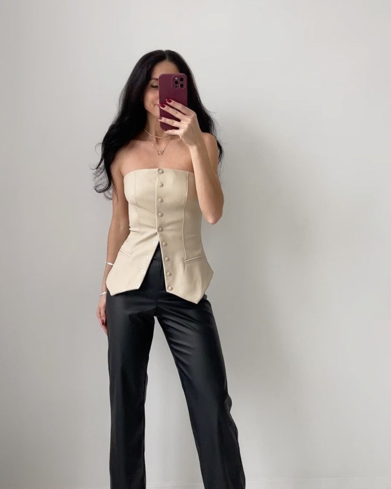 PU Leather Tube Top Backless Tight Vest