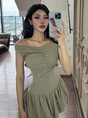 Solid Color Suspender Backless Dress