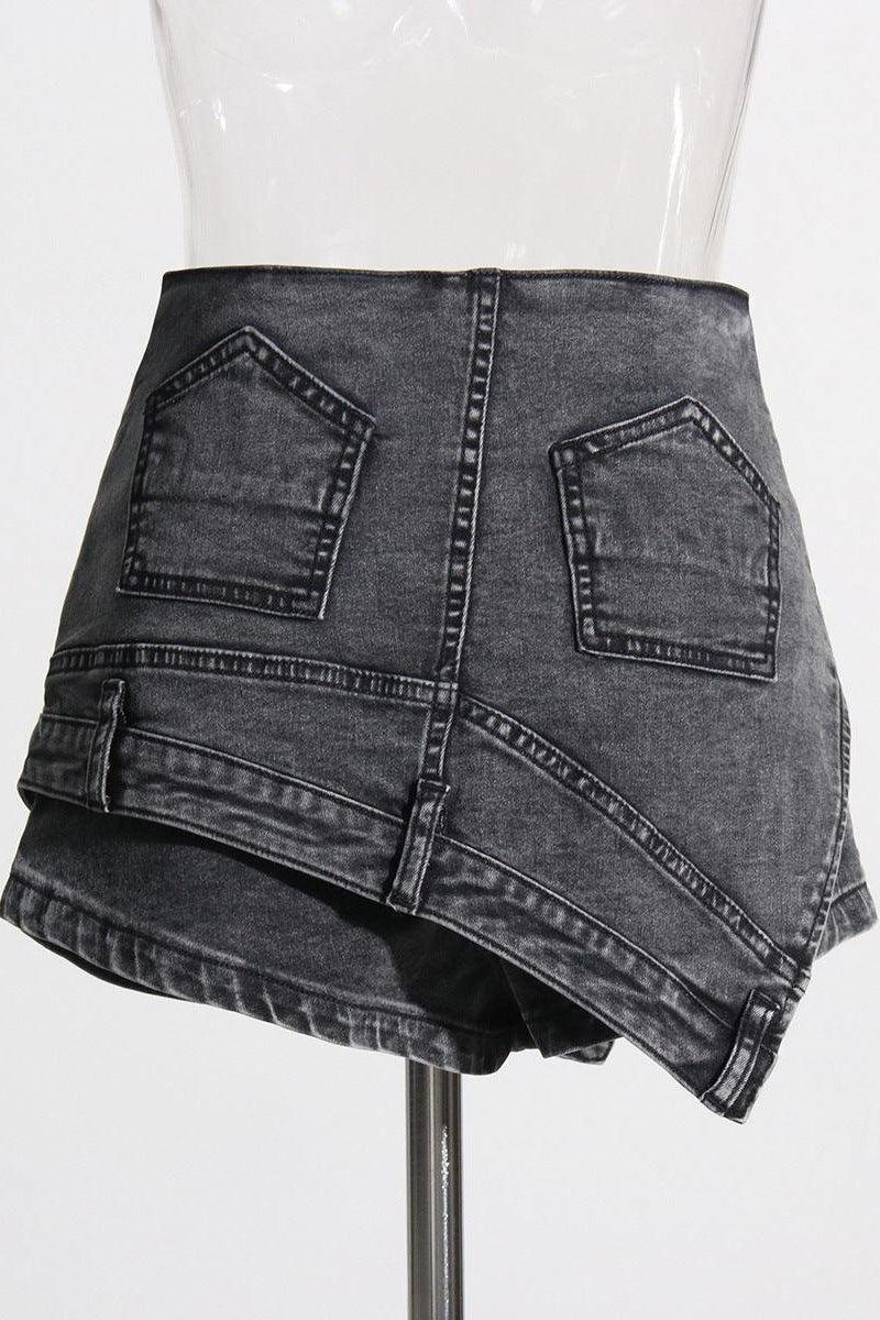 Denim stitching irregular washed old skirt