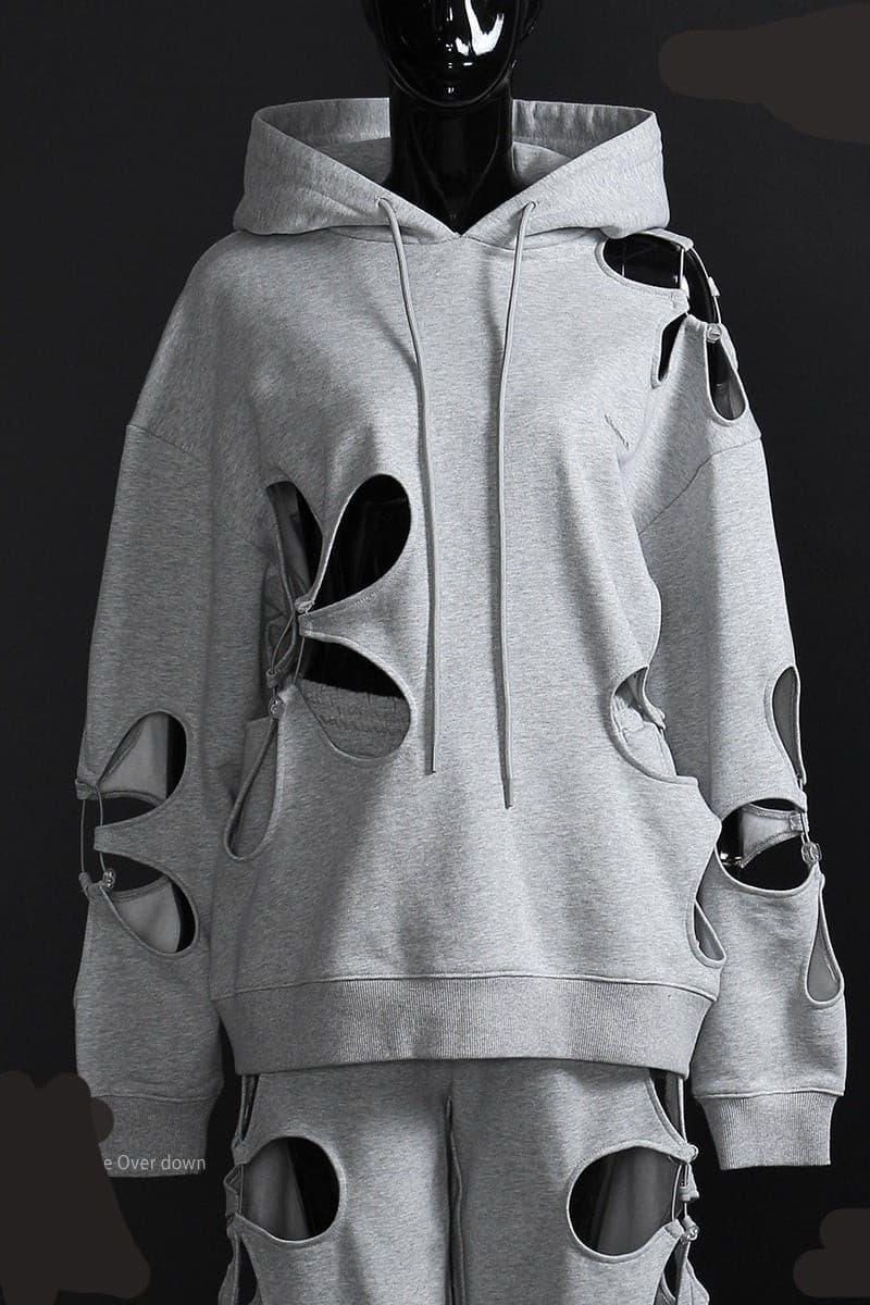 Hollow petal cutout hooded loose casual chandal