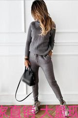 High Collar Casual Top And Trousers Sweater Suit
