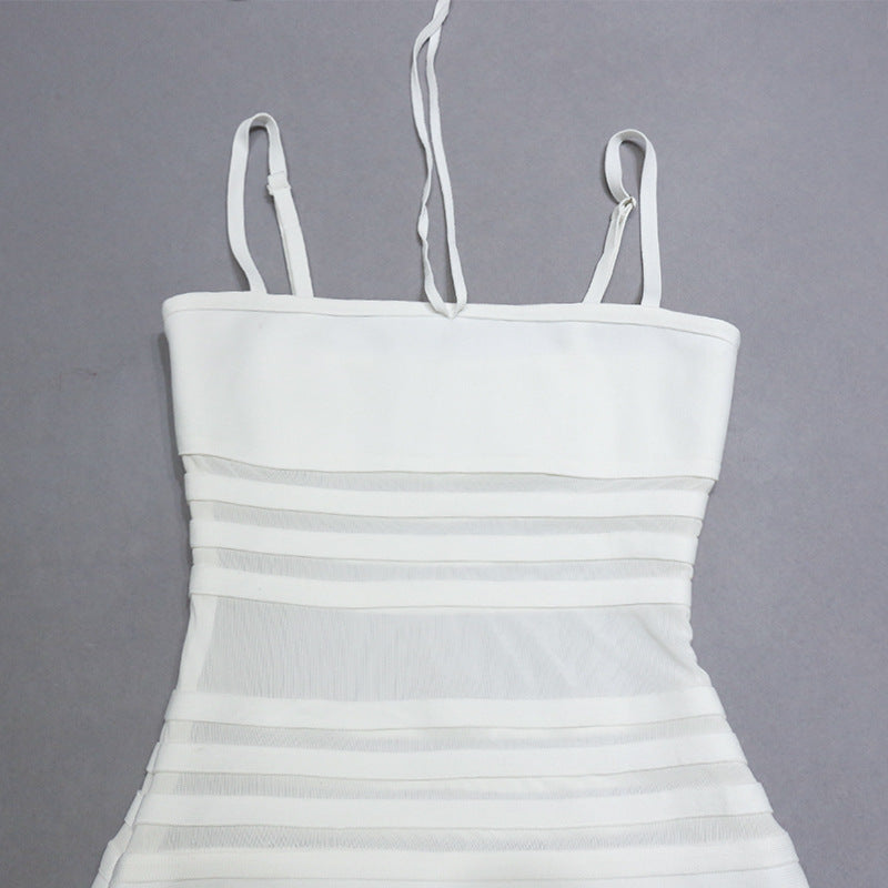 White  High Waist Halter Strap Dress