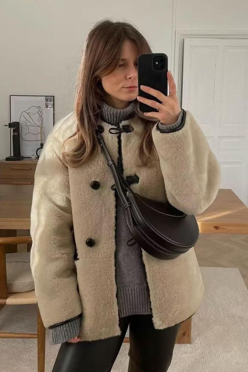 Artificial Fur Round Neck Coat
