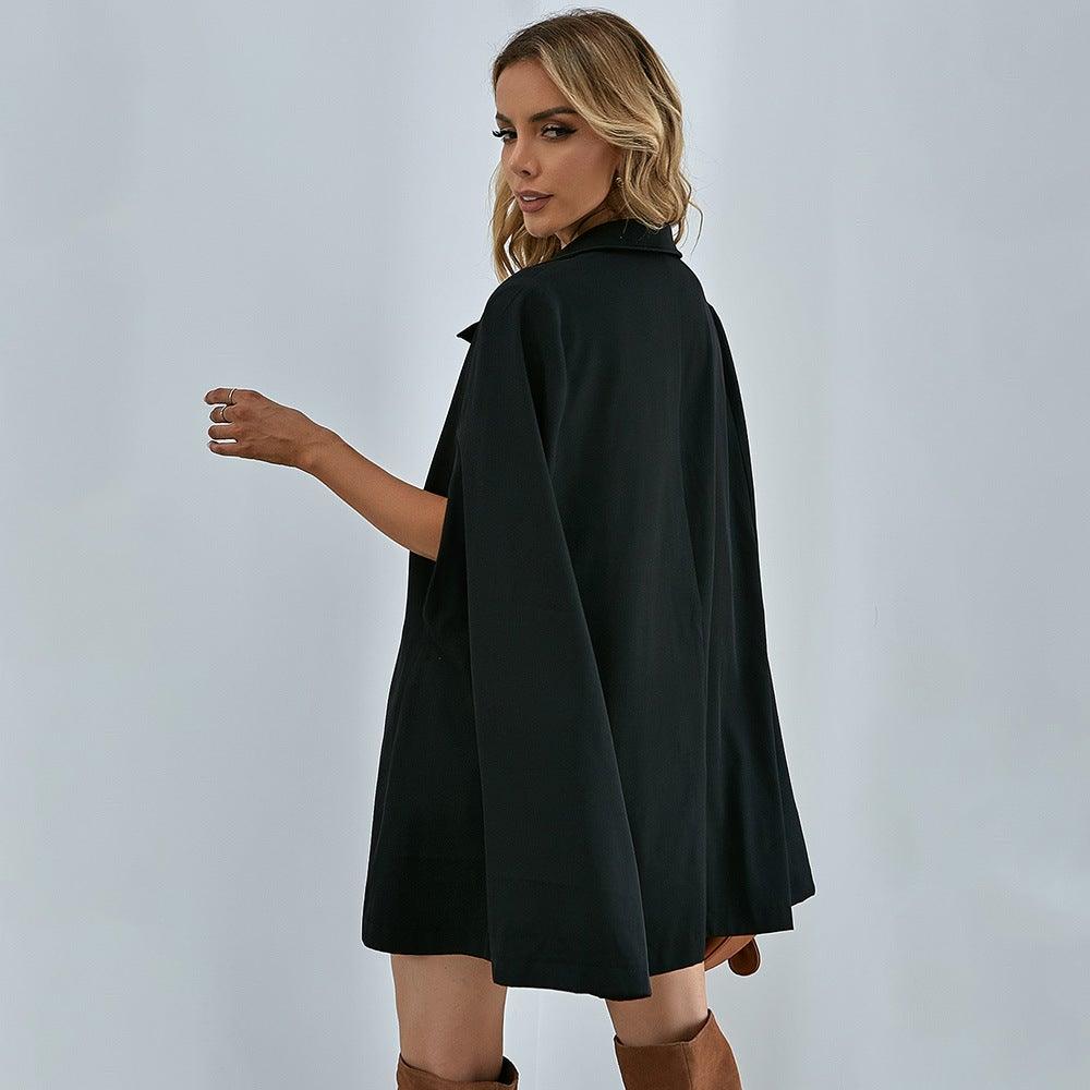 V-neck bat sleeves single-breasted dress