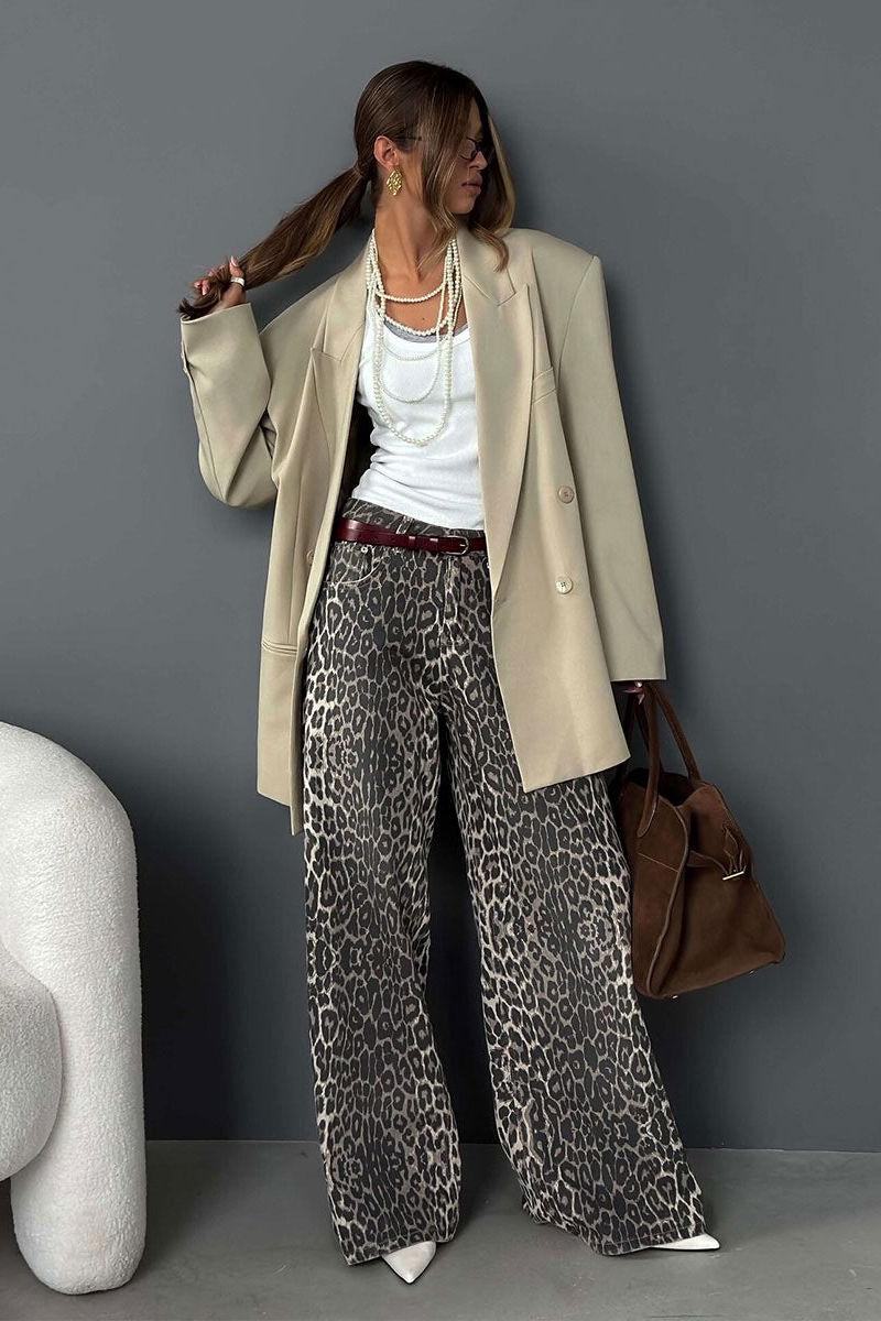 Leopard Design Loose Wide-leg Trousers