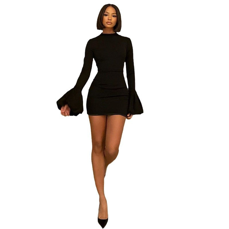 long sleeves slim short hip pullover dress