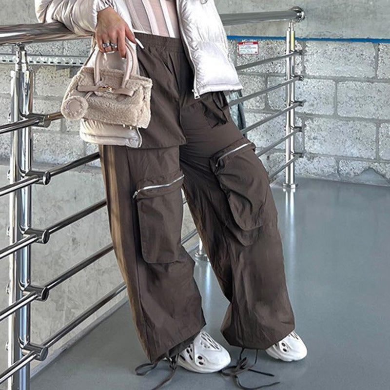 Street loose large pocket zipper woven pants