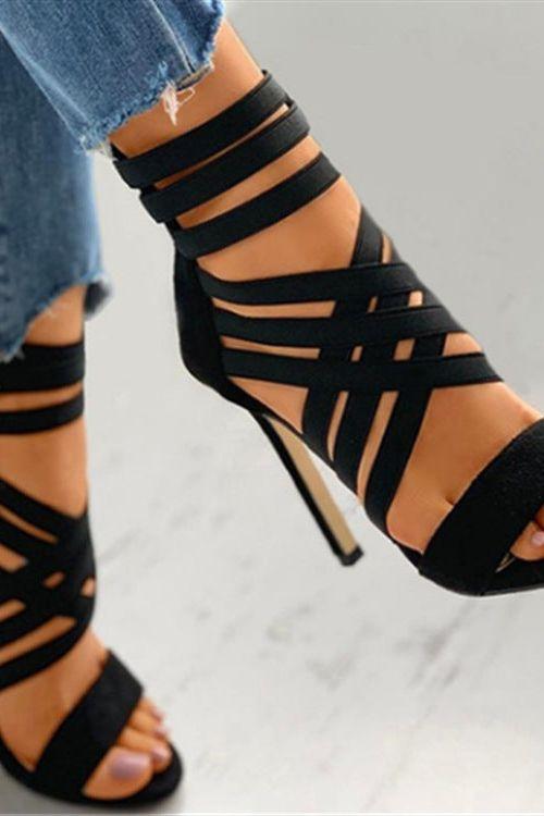 Elastic band stiletto sandals