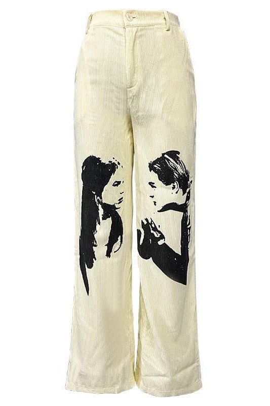 Love portrait print casual straight pants
