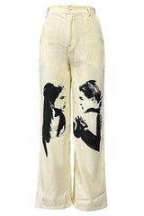Love portrait print casual straight pants