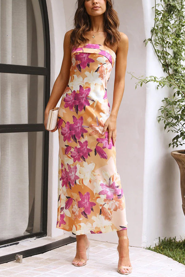 Floral Strapless Backless Midi Dress