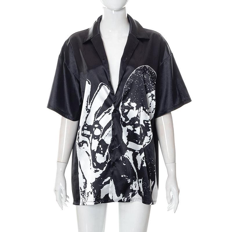 Black printed short sleeve shirt