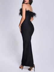 Black Bandage Feather Strapless Party Dress