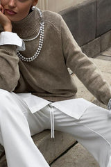 Distressed Turtleneck Pullover Sweater