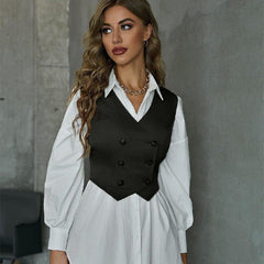 V-neck double-breasted retro fashion vest