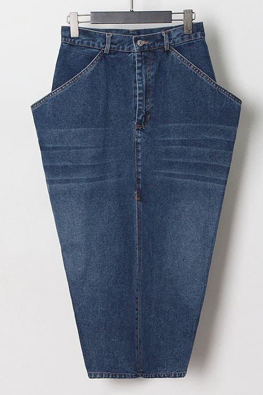 Street Style Long Inverted Triangle Denim Skirt