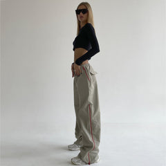 Urban style draped wide-leg pants with zipper