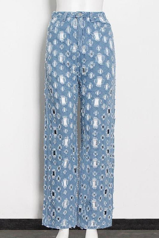 Street trendy ripped hole raw edge jeans