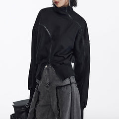 Irregular Zipper Placket Short Sweatshirt