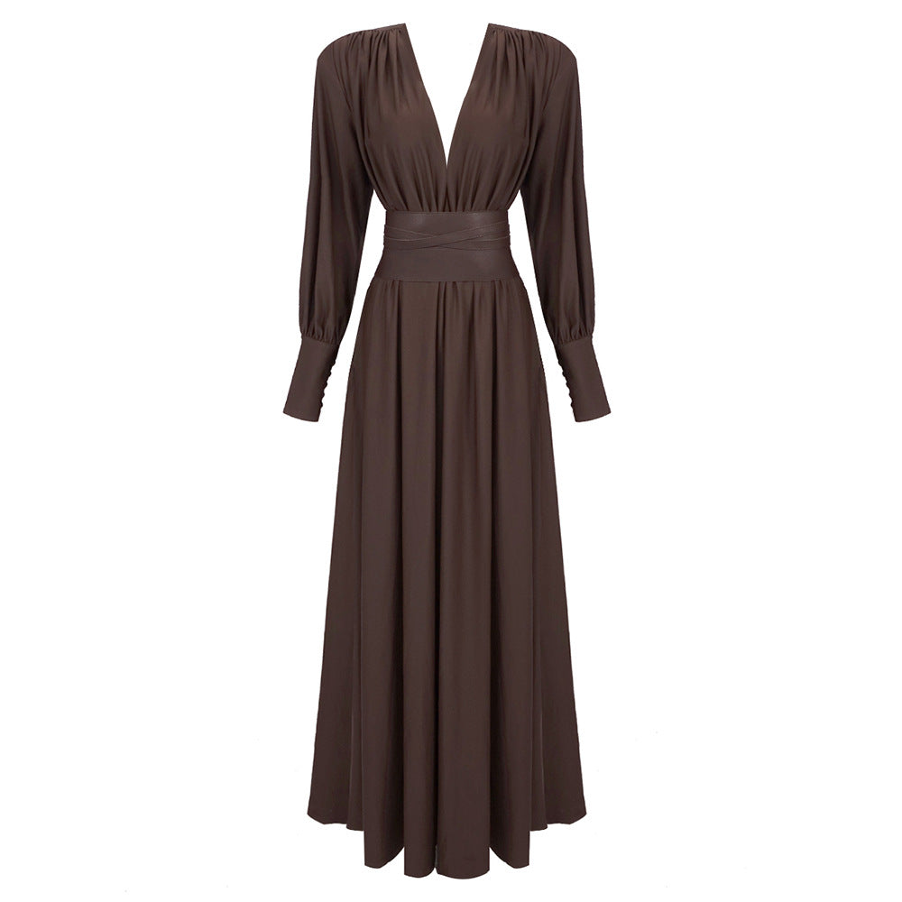 V Neck Wrap Dress in Chocolate