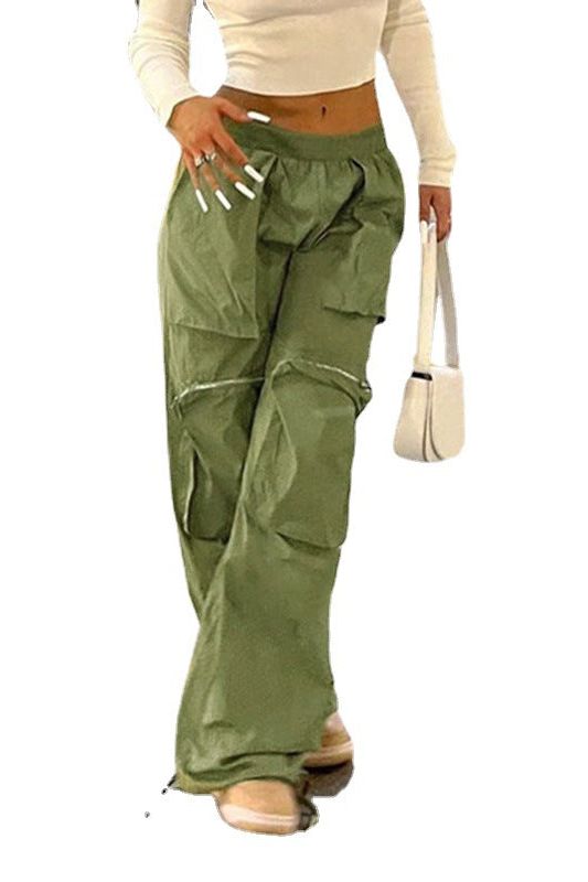 Street loose large pocket zipper woven pants