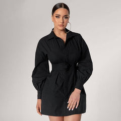 belted tie shirt long sleeve dress