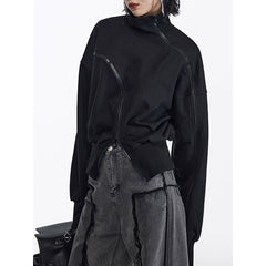 Irregular Zipper Placket Short Sweatshirt