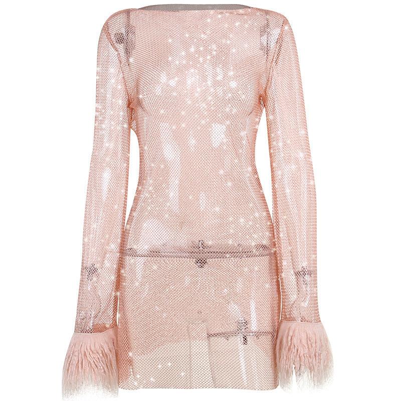 Transparent Mesh Long Sleeve Dress