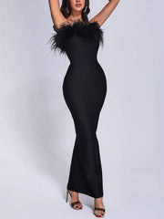 Black Bandage Feather Strapless Party Dress