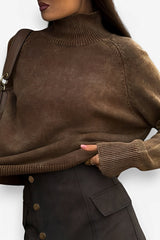 Distressed Turtleneck Pullover Sweater