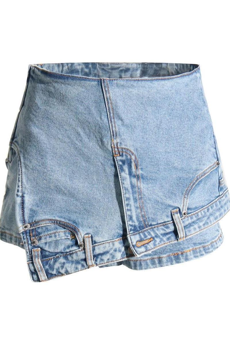 Denim stitching irregular washed old skirt