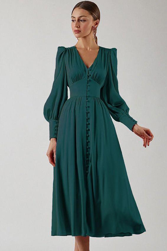 Lantern Sleeves Satin Dress