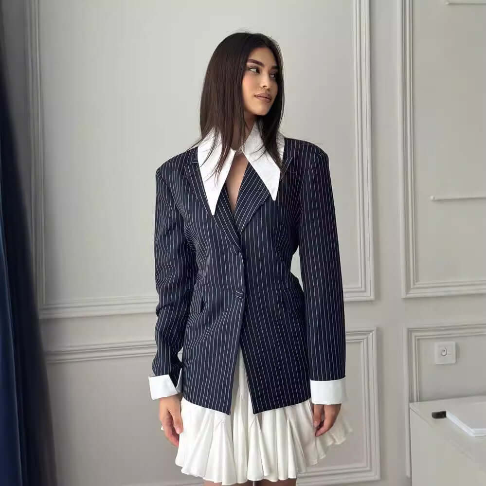 Striped print lapel suit jacket