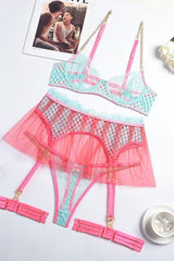 Mesh metal chain garter belt four-piece set